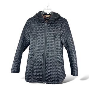 Laundry by Shelli Segal Black Quilted Coat Jacket‎ w/Hood Flattering Fit Small